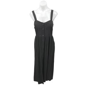 ASOS Black Linen Sleeveless Sweatheart Neck Button Down Midi A Line Tank Dress 4